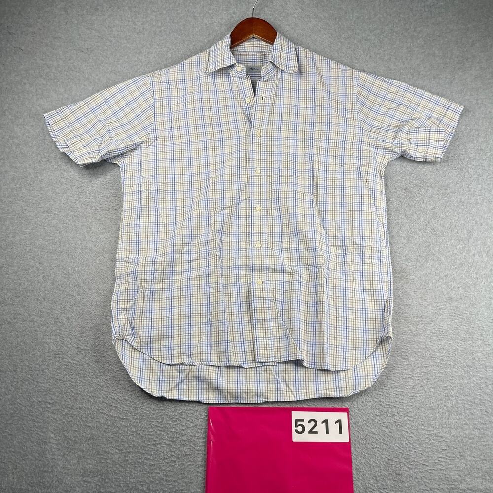 Ingram International Line Shirt Blue Beige Button Up Short Sleeve Mens 16.5